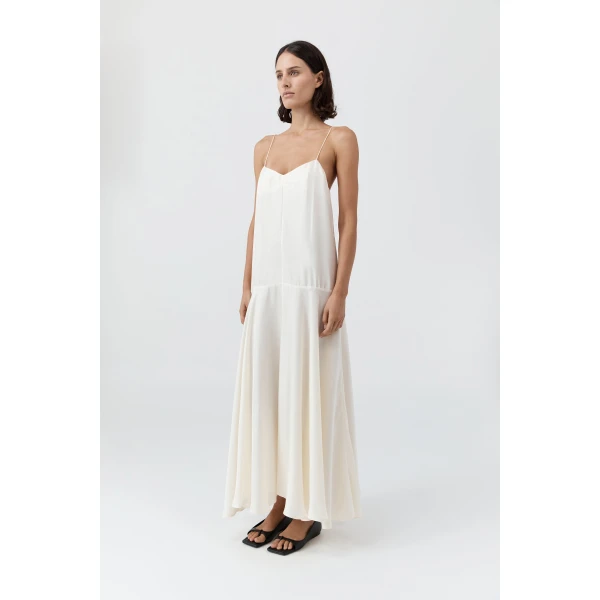 St. Agni Silk Twill Relaxed Slip Dress in Milk, view 5