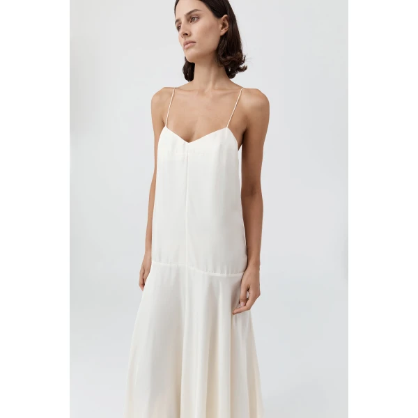 St. Agni Silk Twill Relaxed Slip Dress in Milk, view 6