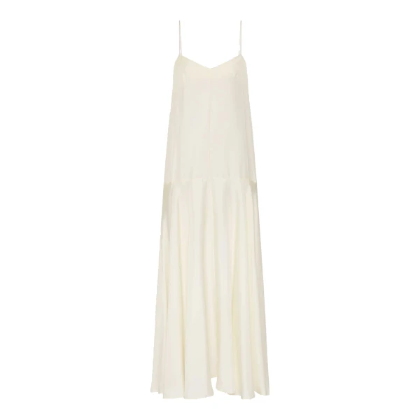 Silk Twill Relaxed Slip Dress in Milk
