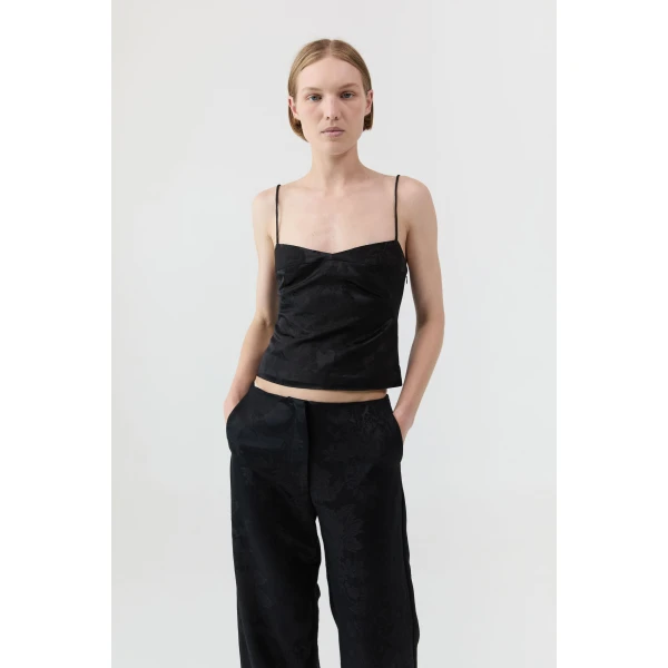 St. Agni Silk Wool Jacquard Cami in Black, view 2