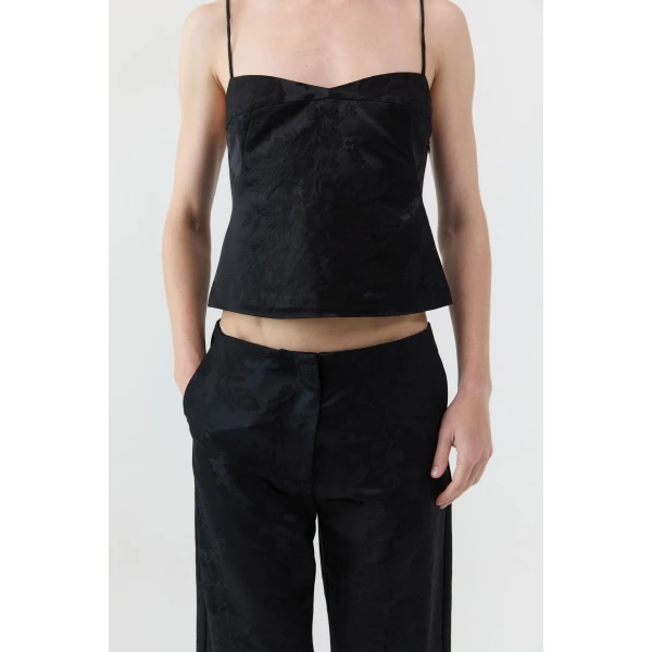 St. Agni Silk Wool Jacquard Cami in Black, view 3