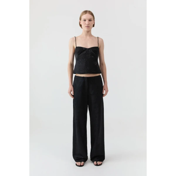 St. Agni Silk Wool Jacquard Cami in Black, view 4