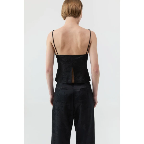 St. Agni Silk Wool Jacquard Cami in Black, view 6