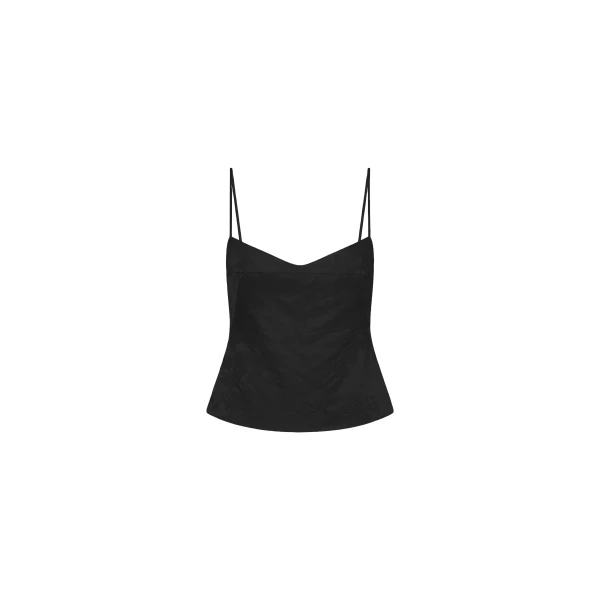 Silk Wool Jacquard Cami in Black