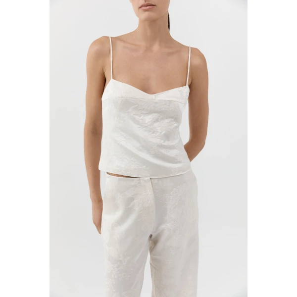 St. Agni Silk Wool Jacquard Cami in Talco, view 3