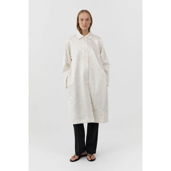 St. Agni Silk Wool Jacquard Coat in Talco, view 2