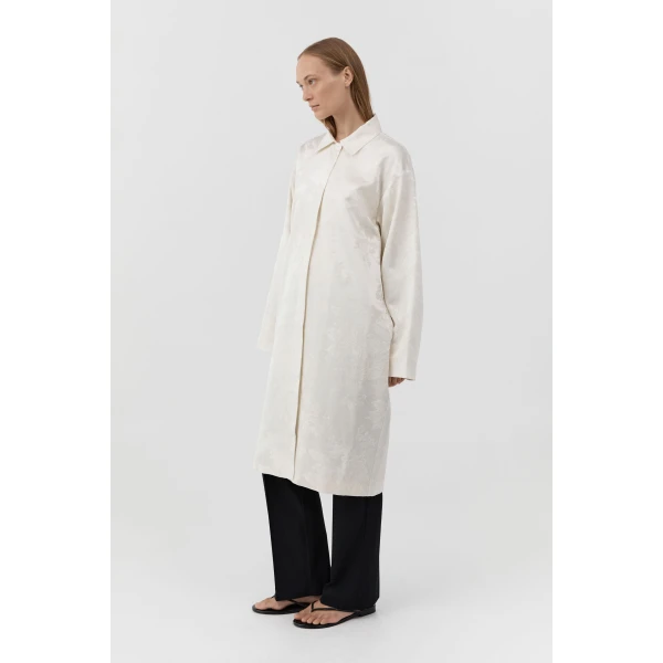 St. Agni Silk Wool Jacquard Coat in Talco, view 3