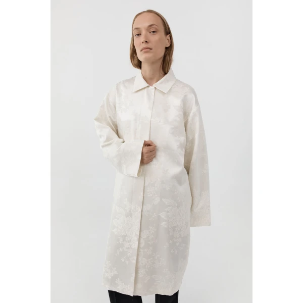St. Agni Silk Wool Jacquard Coat in Talco, view 4