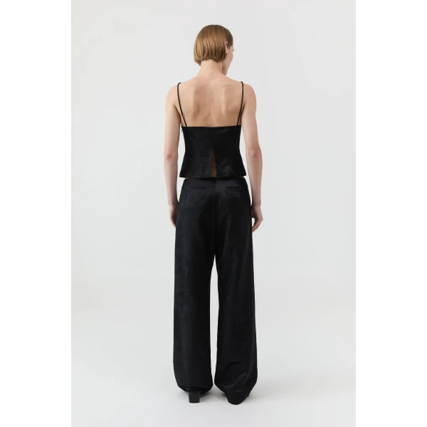 St. Agni Silk Wool Jacquard Minimal Pants in Black, view 5