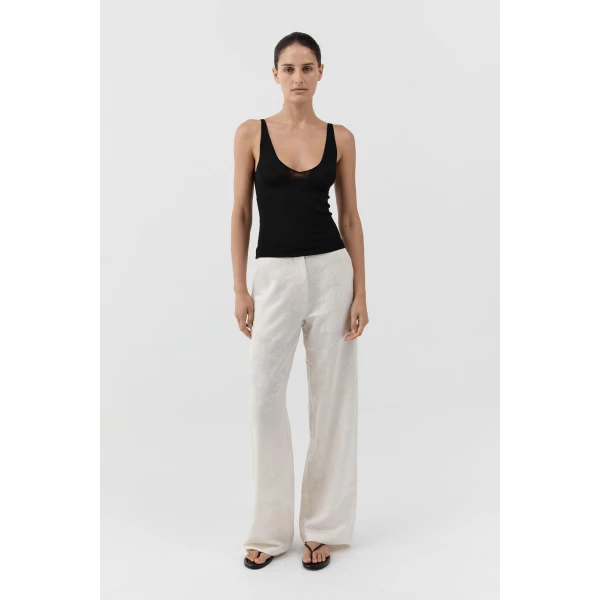 St. Agni Silk Wool Jacquard Minimal Pants in Talco, view 2