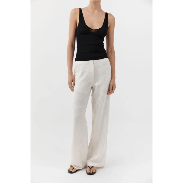 St. Agni Silk Wool Jacquard Minimal Pants in Talco, view 3