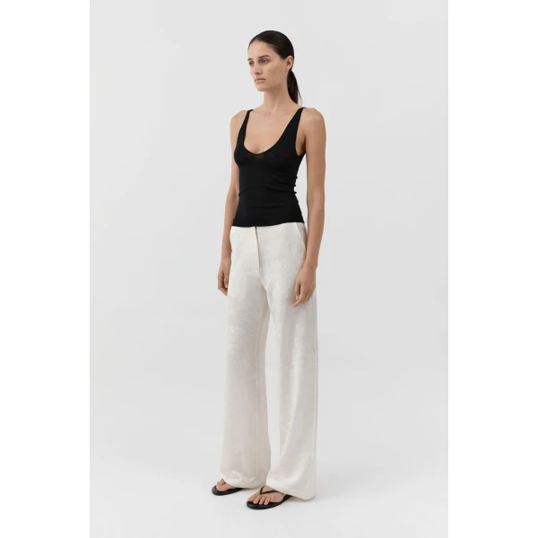 St. Agni Silk Wool Jacquard Minimal Pants in Talco, view 4