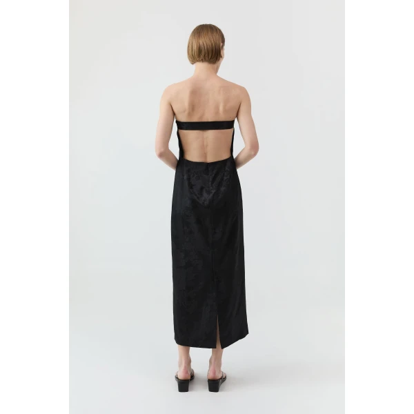 St. Agni Silk Wool Jacquard Strapless Dress in Black, view 5