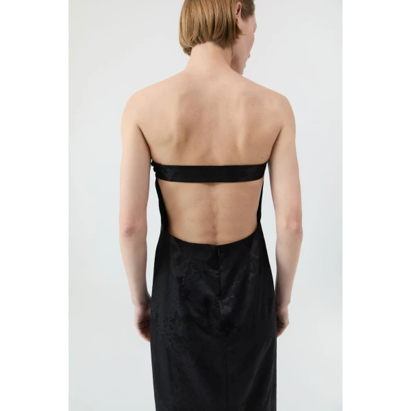 St. Agni Silk Wool Jacquard Strapless Dress in Black, view 6