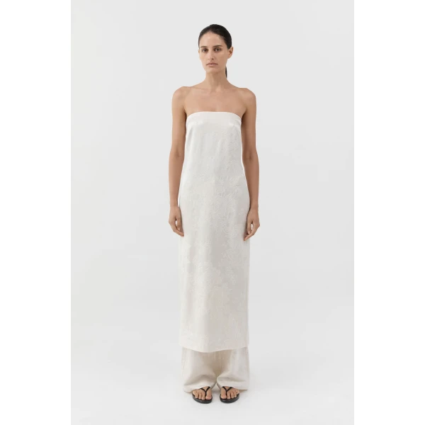 St. Agni Silk Wool Jacquard Strapless Dress in Talco, view 2