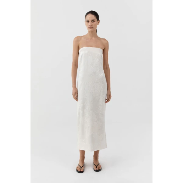 St. Agni Silk Wool Jacquard Strapless Dress in Talco, view 3
