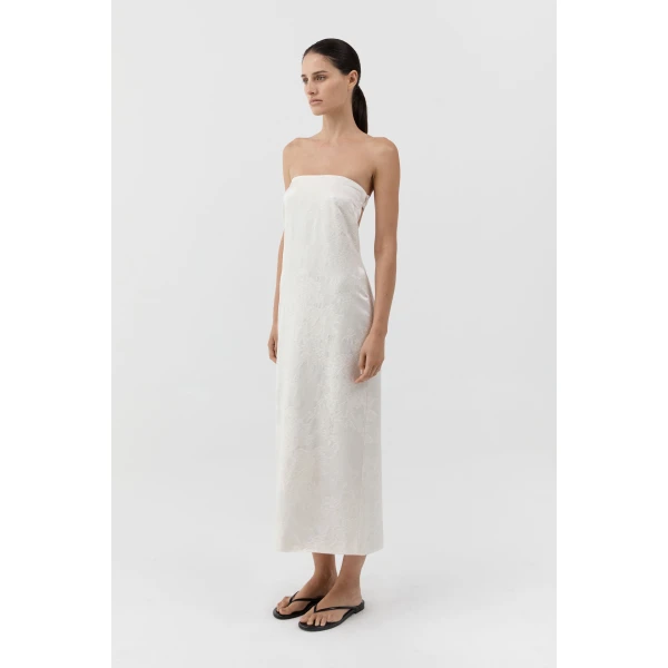 St. Agni Silk Wool Jacquard Strapless Dress in Talco, view 4