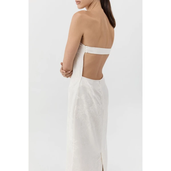 St. Agni Silk Wool Jacquard Strapless Dress in Talco, view 6