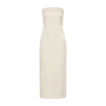 St. Agni Silk Wool Jacquard Strapless Dress in Talco