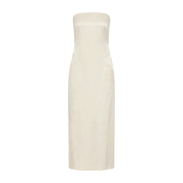 St. Agni Silk Wool Jacquard Strapless Dress in Talco