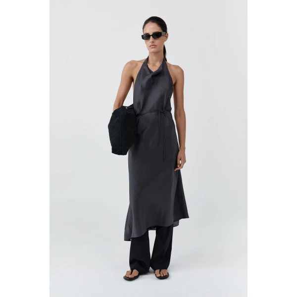 St. Agni Silk Wrap Dress in Washed Black, view 2