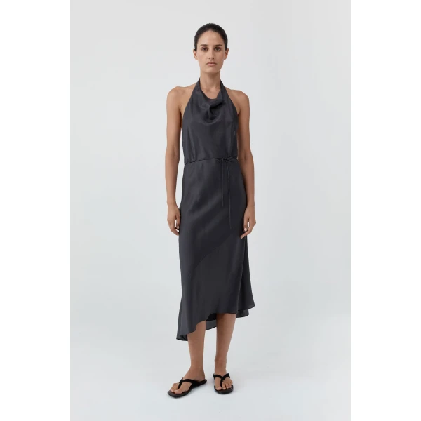 St. Agni Silk Wrap Dress in Washed Black, view 4