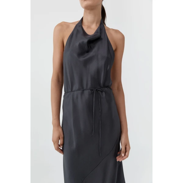 St. Agni Silk Wrap Dress in Washed Black, view 6
