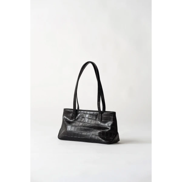 St. Agni Slim Shoulder Bag in Croc Embossed Black, view 2