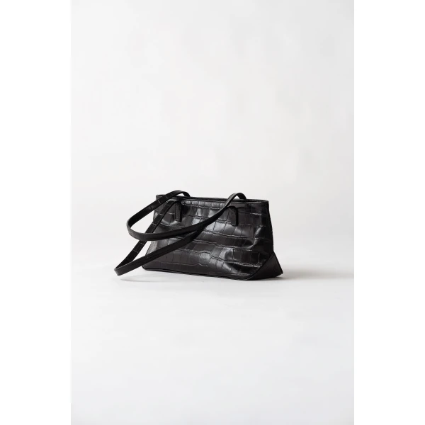 St. Agni Slim Shoulder Bag in Croc Embossed Black, view 4