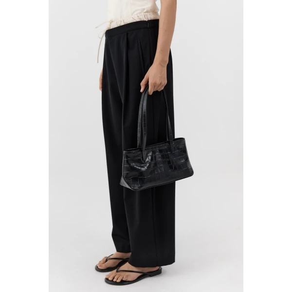 St. Agni Slim Shoulder Bag in Croc Embossed Black, view 5