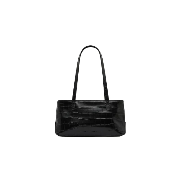 St. Agni Slim Shoulder Bag in Croc Embossed Black