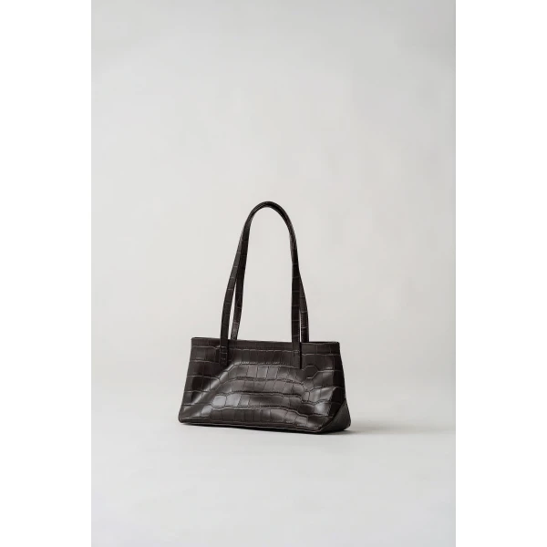 St. Agni Slim Shoulder Bag in Croc Embossed Coffee, view 2