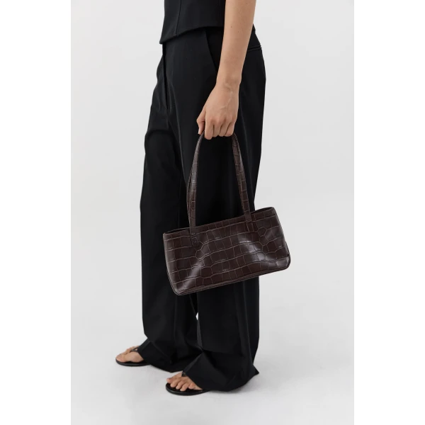 St. Agni Slim Shoulder Bag in Croc Embossed Coffee, view 5