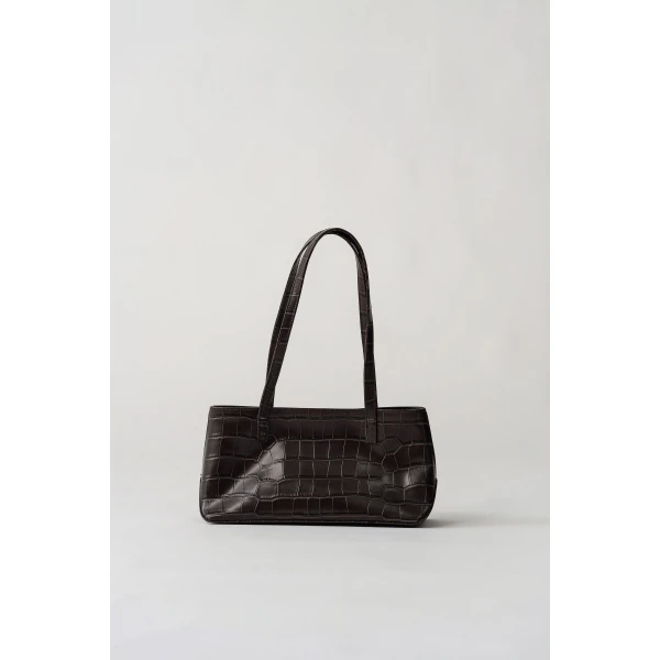 St. Agni Slim Shoulder Bag in Croc Embossed Coffee, view 6