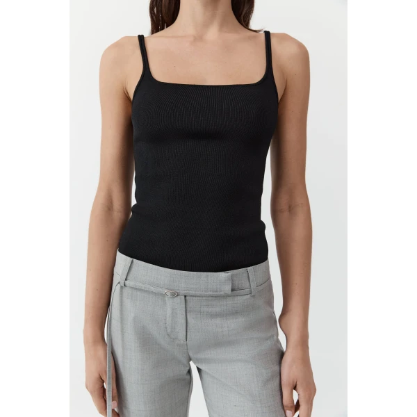 St. Agni Slim Square Neck Knit Top in Black, view 3