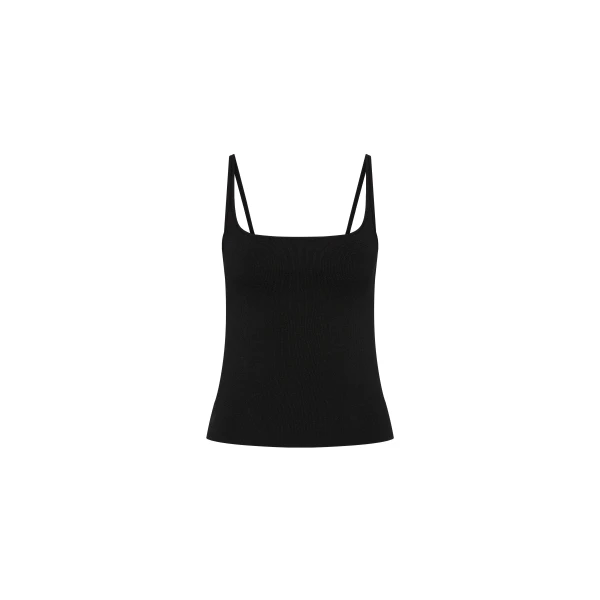 Slim Square Neck Knit Top in Black