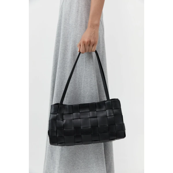 St. Agni Slim Woven Tote in Black, view 3