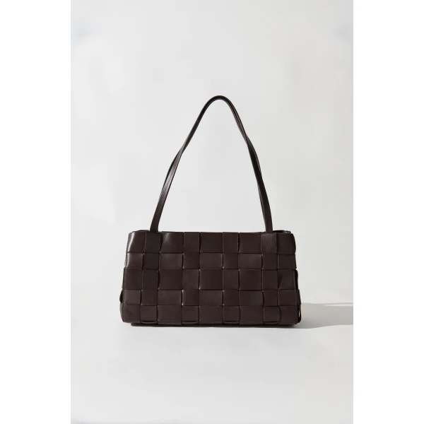 St. Agni Slim Woven Tote in Chocolate, view 2