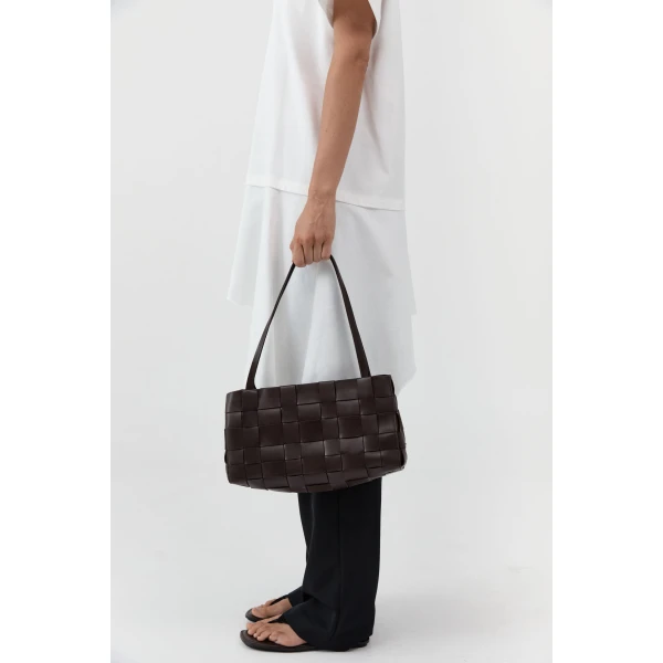 St. Agni Slim Woven Tote in Chocolate, view 3