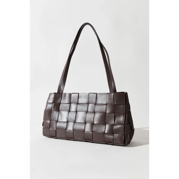 St. Agni Slim Woven Tote in Chocolate, view 4