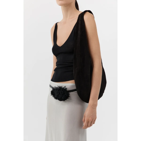 St. Agni Soft Oval Shoulder Bag in Black Suede, view 5