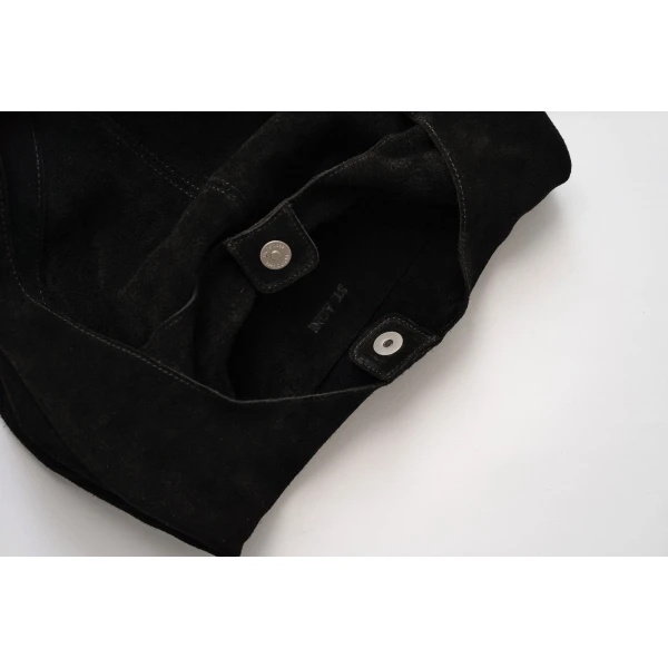 St. Agni Soft Oval Shoulder Bag in Black Suede, view 6