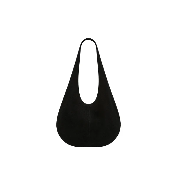 St. Agni Soft Oval Shoulder Bag in Black Suede