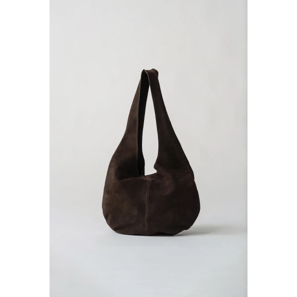 St. Agni Soft Oval Shoulder Bag in Coffee Suede, view 2
