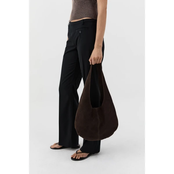 St. Agni Soft Oval Shoulder Bag in Coffee Suede, view 3