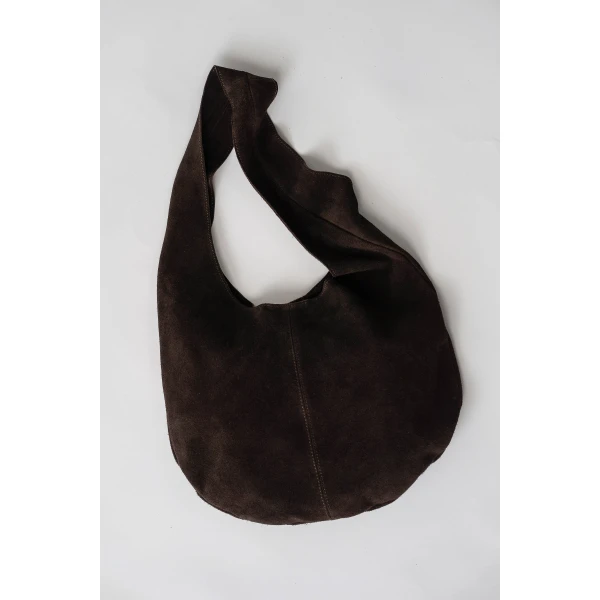 St. Agni Soft Oval Shoulder Bag in Coffee Suede, view 4