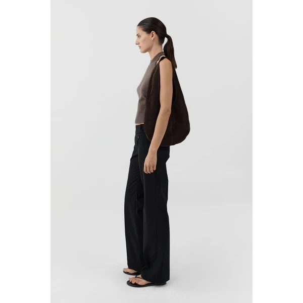 St. Agni Soft Oval Shoulder Bag in Coffee Suede, view 5