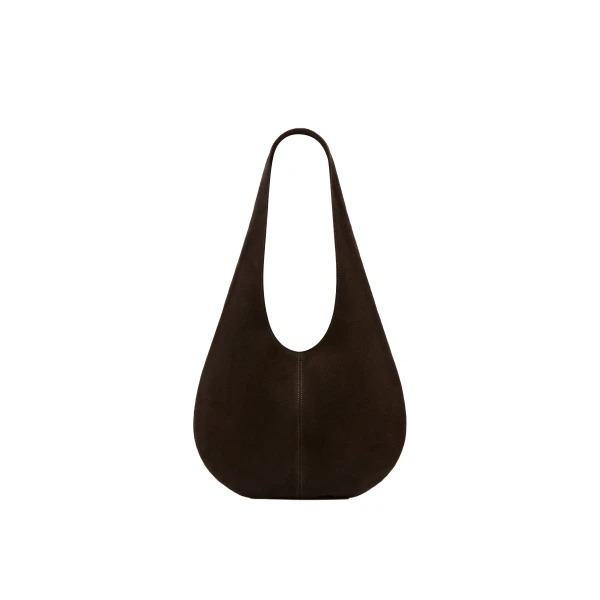 Soft Oval Shoulder Bag in Coffee Suede