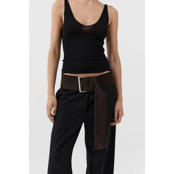 St. Agni Soft Wide Belt in Coffee Suede, view 2