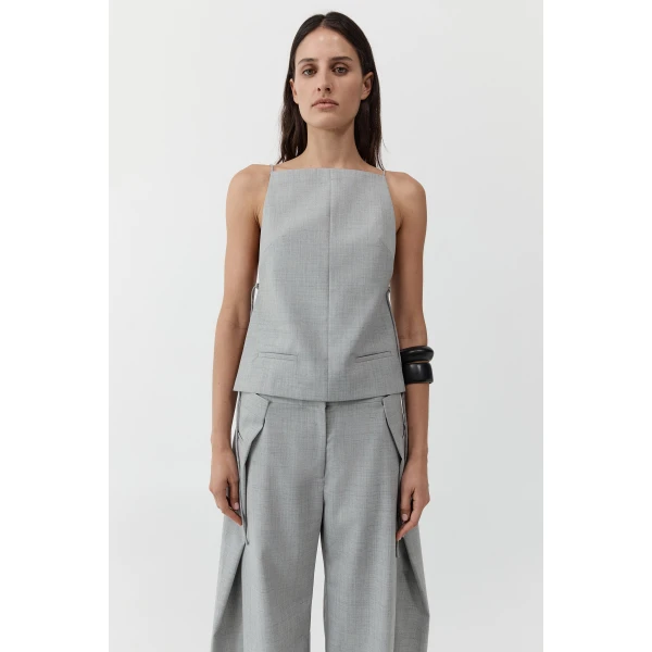 St. Agni Square Side Tie Top in Concrete, view 2